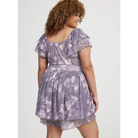 Torrid Double Flutter Sleeve Romper size 4X Floral Gauze Knit Whimsical Spring - Picture 3 of 13